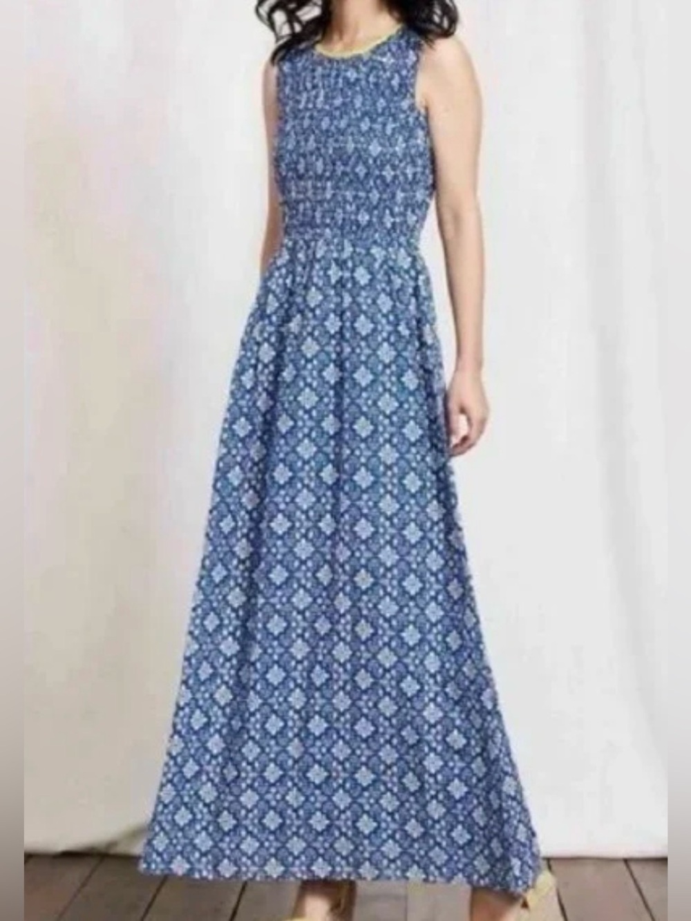 Boden Blue Printed Sleeveless Maxi with Subtle Neck Trim